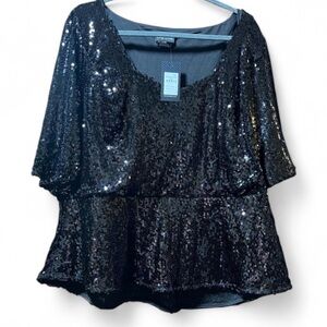 NWT City Chic L/20 Black Sequin Blouse